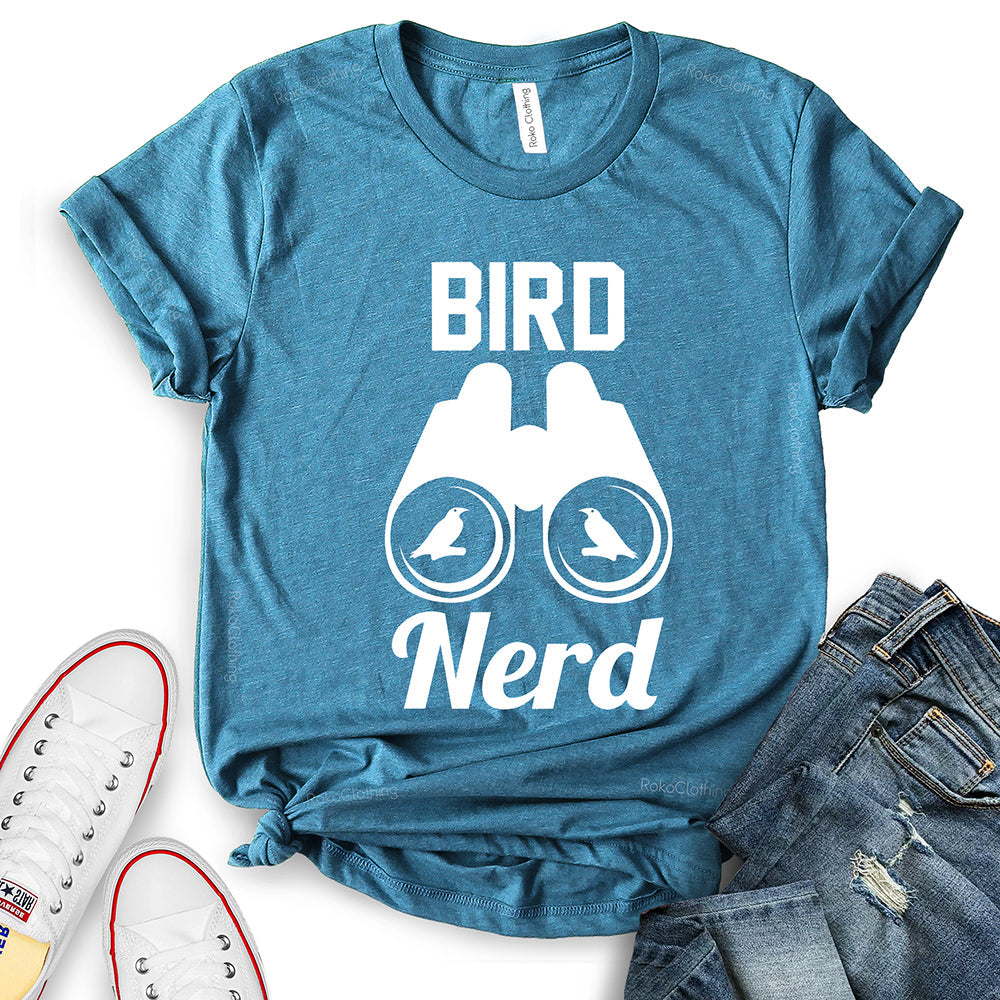 Bird Nerd Text Bird in Binocular Design T-Shirt