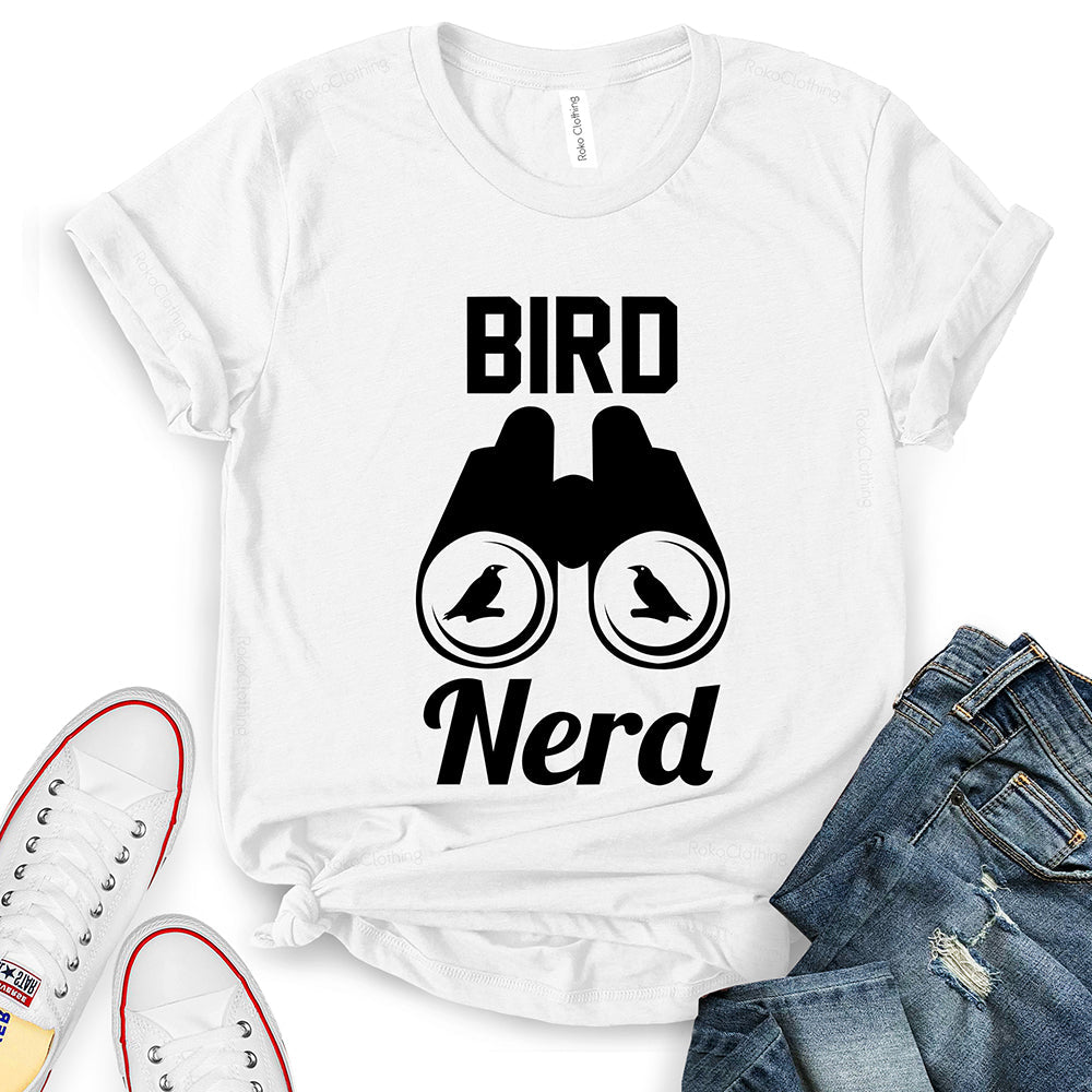 Bird Nerd Text Bird in Binocular Design T-Shirt
