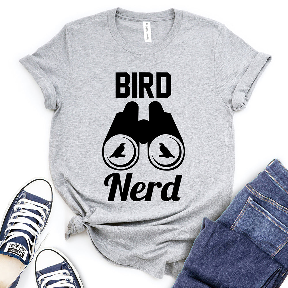 Bird Nerd Text Bird in Binocular Design T-Shirt