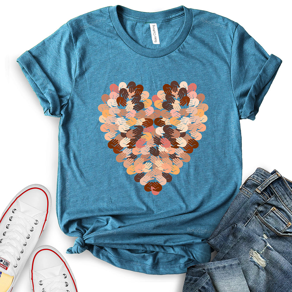 Different Races Skin Colors of Hands Heart Design T-Shirt