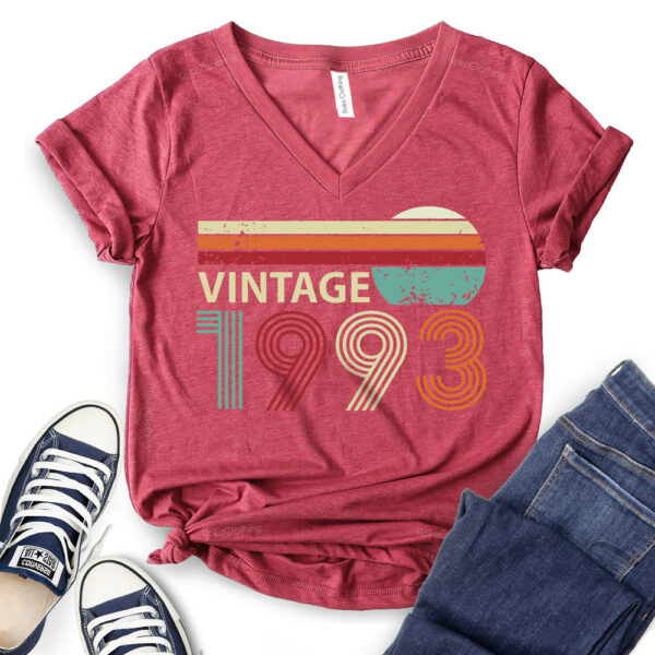 1993 Vintage T-Shirt V-Neck for Women - Ideas for 30th Birthday Gift - heather cardinal