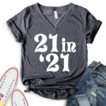 21 in 21 t shirt v neck for women heather dark grey