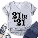 21 in 21 t shirt v neck for women heather light grey