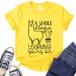 a whole llama learning going on t shirt for women yellow