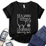 a whole llama learning going on t shirt v neck for women black