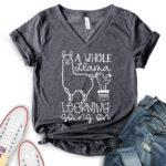 a whole llama learning going on t shirt v neck for women heather dark grey