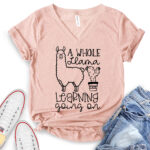 a whole llama learning going on t shirt v neck for women heather peach