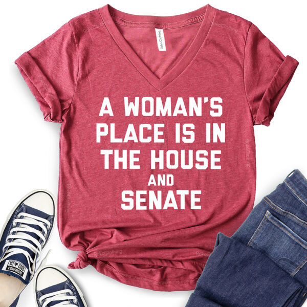 a womans place is in the house and the senate t shirt v neck for women heather cardinal