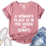 a womans place is in the house and the senate t shirt v neck for women heather mauve