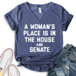 a womans place is in the house and the senate t shirt v neck for women heather navy