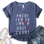 abc i love you t shirt v neck for women heather navy