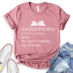 abibliophobia t shirt for women heather mauve