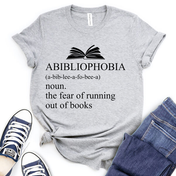 abibliophobia t shirt heather light grey