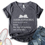 abibliophobia t shirt v neck for women heather dark grey