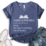abibliophobia t shirt v neck for women heather navy