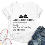 abibliophobia t shirt v neck for women white