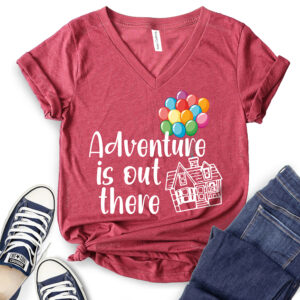 adventure is out there t shirt v neck for women heather cardinal