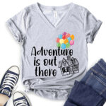 adventure is out there t shirt v neck for women heather light grey