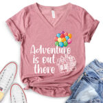 adventure is out there t shirt v neck for women heather mauve