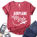 airplane mode t shirt v neck for women heather cardinal