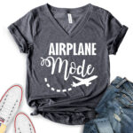 airplane mode t shirt v neck for women heather dark grey