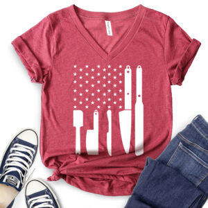 american chef t shirt v neck for women heather cardinal
