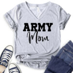army mom t shirt v neck for women heather light grey