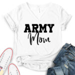 army mom t shirt v neck for women white