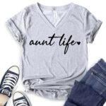 aunt life t shirt v neck for women heather light grey