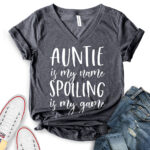 auntie is my name spoiling is my game t shirt v neck for women heather dark grey