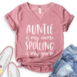 auntie is my name spoiling is my game t shirt v neck for women heather mauve