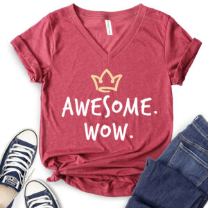 awesome wow t shirt v neck for women heather cardinal