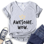 awesome wow t shirt v neck for women heather light grey