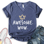 awesome wow t shirt v neck for women heather navy