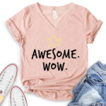 awesome wow t shirt v neck for women heather peach