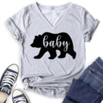 baby bear t shirt v neck for women heather light grey