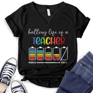 Battery Life of A Teacher T-Shirt V-Neck for Women 2