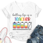 battery life of a teacher t shirt v neck for women white