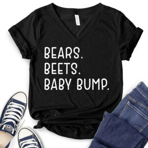 Bears Beets Baby Bump T-Shirt V-Neck for Women 2