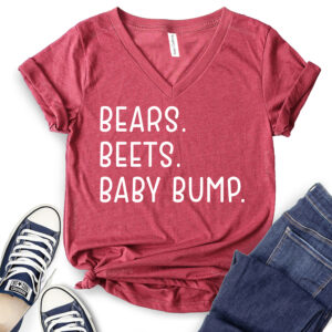 Bears Beets Baby Bump T-Shirt V-Neck for Women