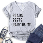 bears beets baby bump t shirt v neck for women heather light grey