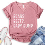 bears beets baby bump t shirt v neck for women heather mauve