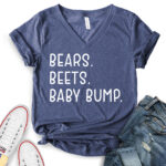 bears beets baby bump t shirt v neck for women heather navy