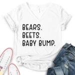 bears beets baby bump t shirt v neck for women white