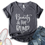 beauty and the bump t shirt v neck for women heather dark grey