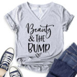 beauty and the bump t shirt v neck for women heather light grey
