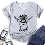 bee kind t shirt v neck for women heather light grey