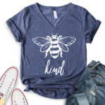bee kind t shirt v neck for women heather navy