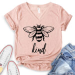 bee kind t shirt v neck for women heather peach
