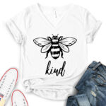 bee kind t shirt v neck for women white